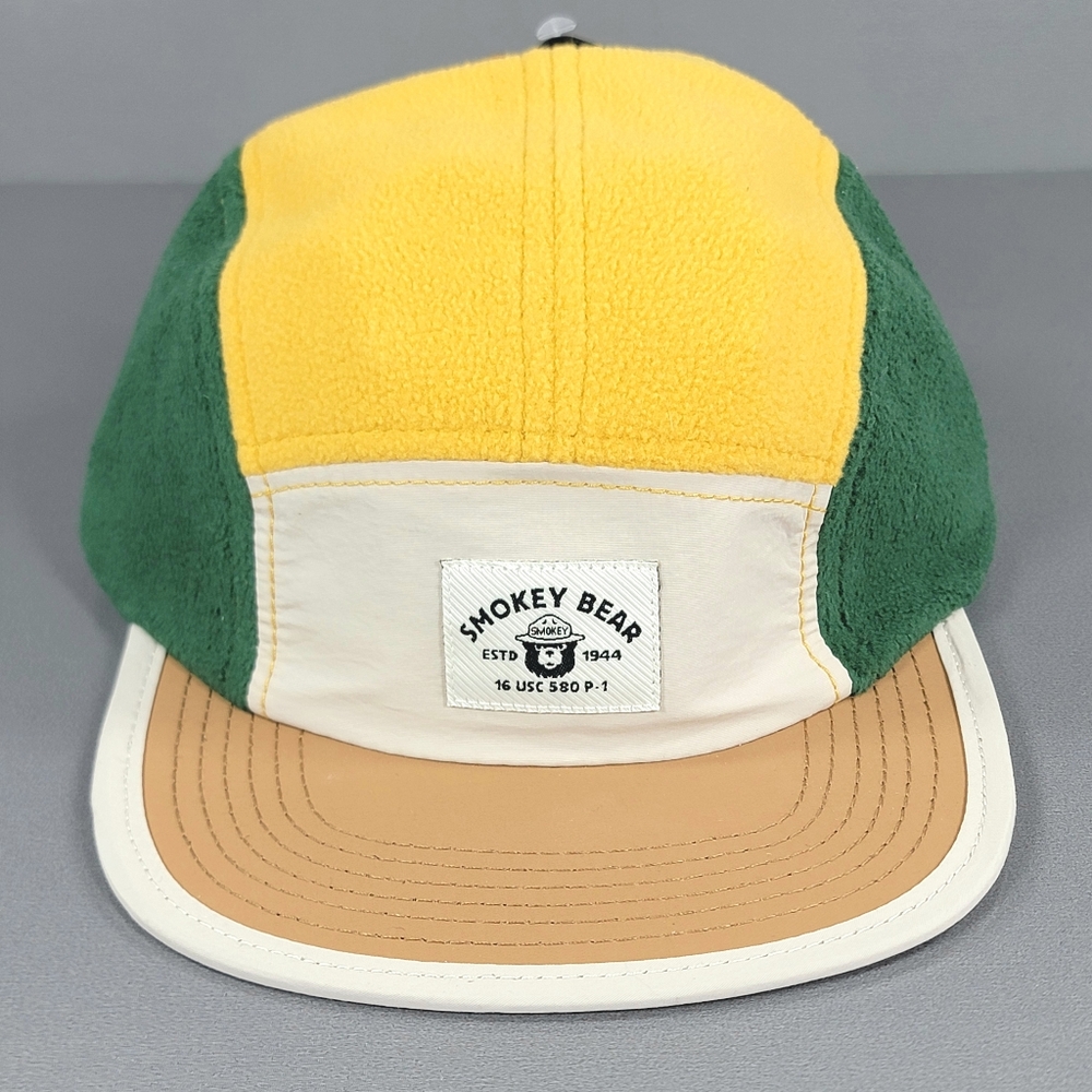 Smokey Bear Forest Preservation 5-Panel Fleece Strapback Hat ~ Cream/Green NWT